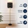 JONATHAN Y 63.5″ Brown/Brass Gold LED Floor Lamp for Living Room Bedroom with Scalloped Rattan Shade, Coastal Bohemian Tall Standing Light, Pull Chain, LED Bulb Included JYL1153A(Black/Brass Gold)