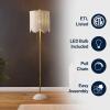 JONATHAN Y 63.5″ Brown/Brass Gold LED Floor Lamp for Living Room Bedroom with Scalloped Rattan Shade, Coastal Bohemian Tall Standing Light, Pull Chain, LED Bulb Included JYL1153A(White/Brass Gold)