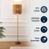 JONATHAN Y 63.5″ Brown/Brass Gold LED Floor Lamp for Living Room Bedroom with Scalloped Rattan Shade, Coastal Bohemian Tall Standing Light, Pull Chain, LED Bulb Included JYL1153A(Brown/Brass Gold)