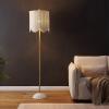 JONATHAN Y 63.5″ Brown/Brass Gold LED Floor Lamp for Living Room Bedroom with Scalloped Rattan Shade, Coastal Bohemian Tall Standing Light, Pull Chain, LED Bulb Included JYL1153A(White/Brass Gold)