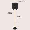 JONATHAN Y 63.5″ Brown/Brass Gold LED Floor Lamp for Living Room Bedroom with Scalloped Rattan Shade, Coastal Bohemian Tall Standing Light, Pull Chain, LED Bulb Included JYL1153A(Black/Brass Gold)
