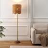 JONATHAN Y 63.5″ Brown/Brass Gold LED Floor Lamp for Living Room Bedroom with Scalloped Rattan Shade, Coastal Bohemian Tall Standing Light, Pull Chain, LED Bulb Included JYL1153A(Brown/Brass Gold)