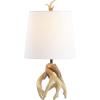 JONATHAN Y 19″ Natural Antler Resin Table Lamp, Rustic Coastal Mountain Cabin Bedside Nightstand Lamp for Living Room, White Linen Shade, UL Listed, LED Bulb Included JYL4034A