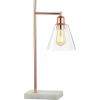JONATHAN Y 22.25″ Copper Modern Glam Metal and Marble Table Lamp, Mid-Century Contemporary Bedside Nightstand Lamp with Clear Glass Cone Shade, LED Bulb Included JYL1100A