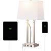 JONATHAN Y 23.75″ Nickel 2-Light Modern Farmhouse LED Table Lamp with USB, White Linen Shade, AC Outlet, Adjustable Reading Light for Bedside Nightstand and Living Room (JYL1144C)(Nickel)