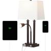 JONATHAN Y 23.75″ Nickel 2-Light Modern Farmhouse LED Table Lamp with USB, White Linen Shade, AC Outlet, Adjustable Reading Light for Bedside Nightstand and Living Room (JYL1144C)(Oil-Rubbed Bronze)