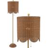 JONATHAN Y 63.5″ Brown/Brass Gold LED Floor Lamp for Living Room Bedroom with Scalloped Rattan Shade, Coastal Bohemian Tall Standing Light, Pull Chain, LED Bulb Included JYL1153A(Brown/Brass Gold)