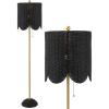 JONATHAN Y 63.5″ Brown/Brass Gold LED Floor Lamp for Living Room Bedroom with Scalloped Rattan Shade, Coastal Bohemian Tall Standing Light, Pull Chain, LED Bulb Included JYL1153A(Black/Brass Gold)