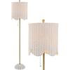JONATHAN Y 63.5″ Brown/Brass Gold LED Floor Lamp for Living Room Bedroom with Scalloped Rattan Shade, Coastal Bohemian Tall Standing Light, Pull Chain, LED Bulb Included JYL1153A(White/Brass Gold)
