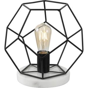 JONATHAN Y 10″ Black Geometric Table Lamp, Midcentury Modern Metal Desk Lamp for Living Room Bedroom, White Marble Base, Glam Bedside Nightstand Light with LED Bulb (JYL1047B)(Black / White)