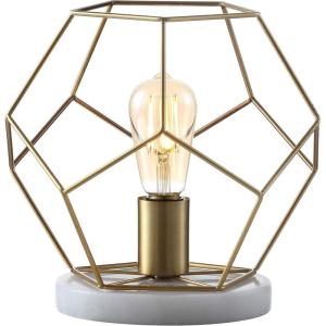 JONATHAN Y 10″ Black Geometric Table Lamp, Midcentury Modern Metal Desk Lamp for Living Room Bedroom, White Marble Base, Glam Bedside Nightstand Light with LED Bulb (JYL1047B)(Brass Gold)