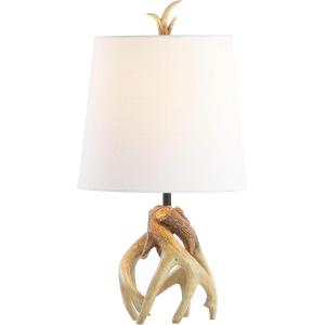 JONATHAN Y 19″ Natural Antler Resin Table Lamp, Rustic Coastal Mountain Cabin Bedside Nightstand Lamp for Living Room, White Linen Shade, UL Listed, LED Bulb Included JYL4034A