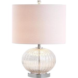 JONATHAN Y 21″ Mercury Silver Ribbed Glass Table Lamp, Modern Transitional Bedside Lamp for Living Room, Bedroom, Nightstand, White Linen Shade, LED Bulb Included JYL4015A