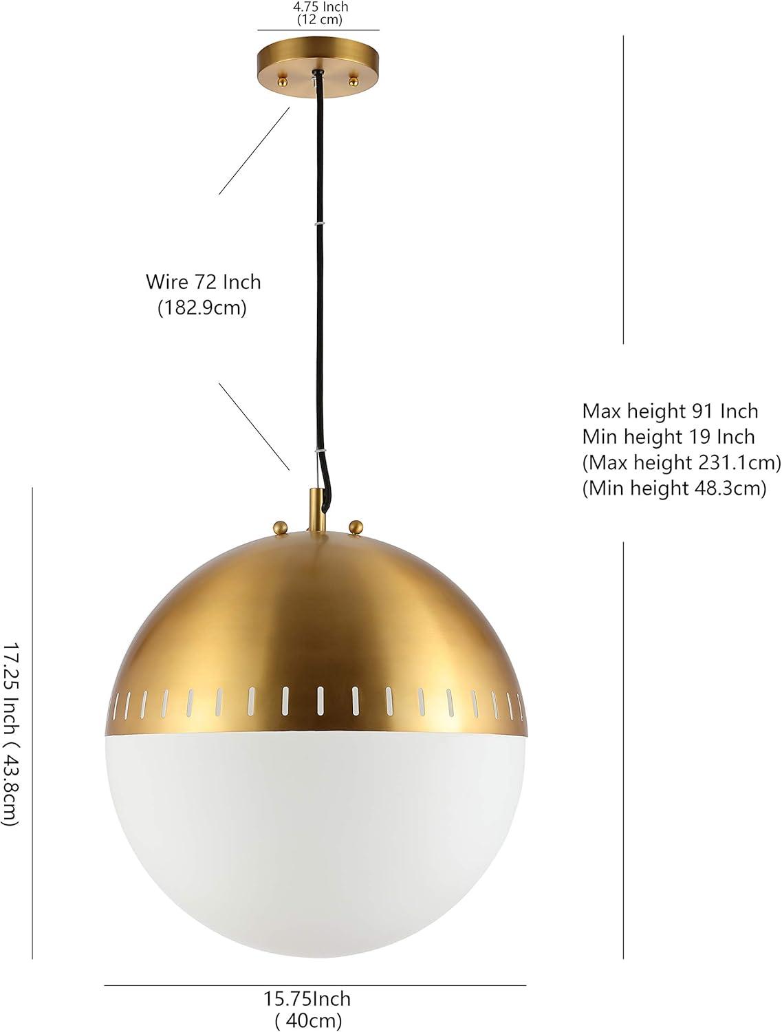 image:imageJONATHAN Y 1575 Brass Gold 1Light Iron and Glass Globe Pendant Art Deco MidCentury Adjustable Height Ceiling Fixture for Kitchen Island UL Listed LED Bulb Included JYL9531A