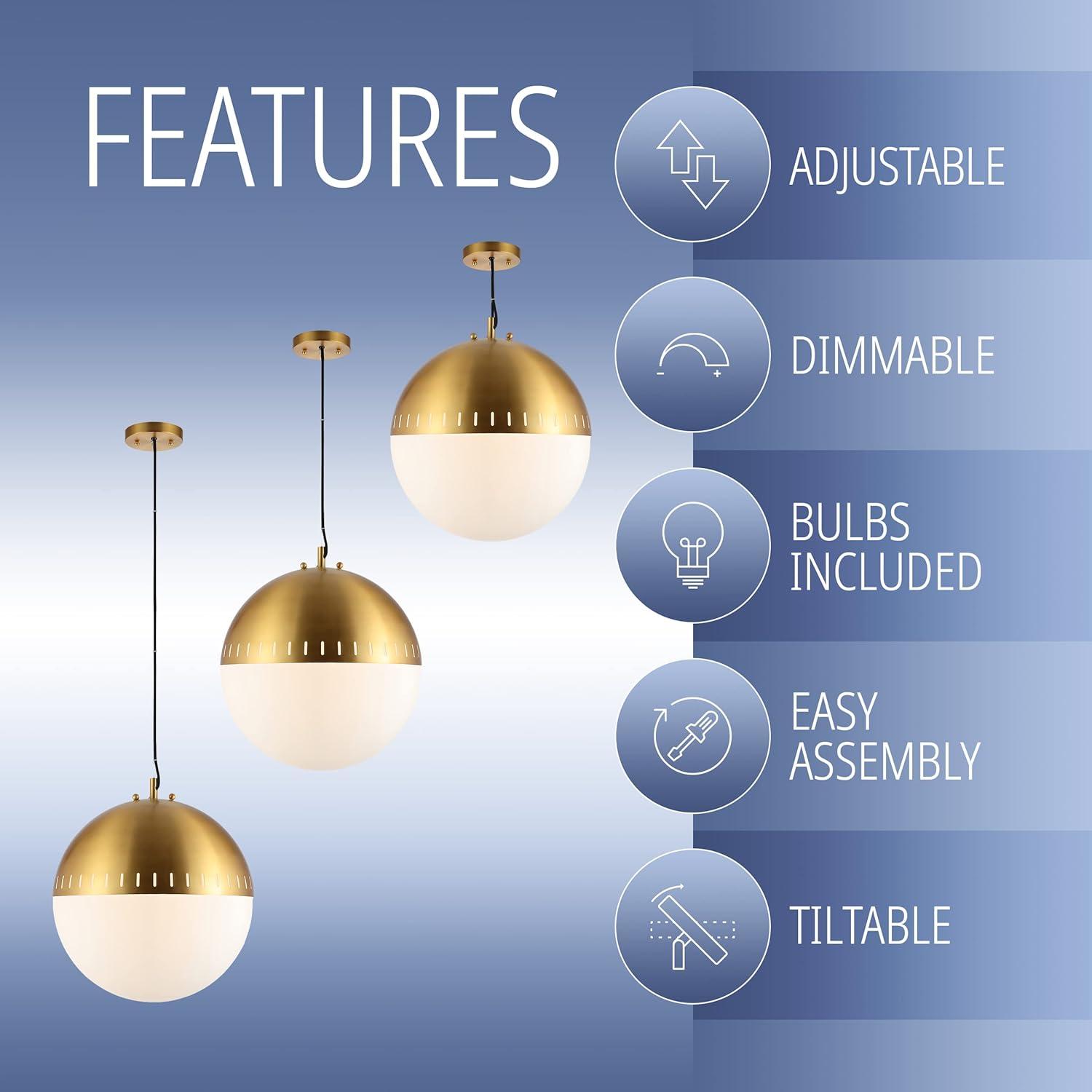 image:imageJONATHAN Y 1575 Brass Gold 1Light Iron and Glass Globe Pendant Art Deco MidCentury Adjustable Height Ceiling Fixture for Kitchen Island UL Listed LED Bulb Included JYL9531A