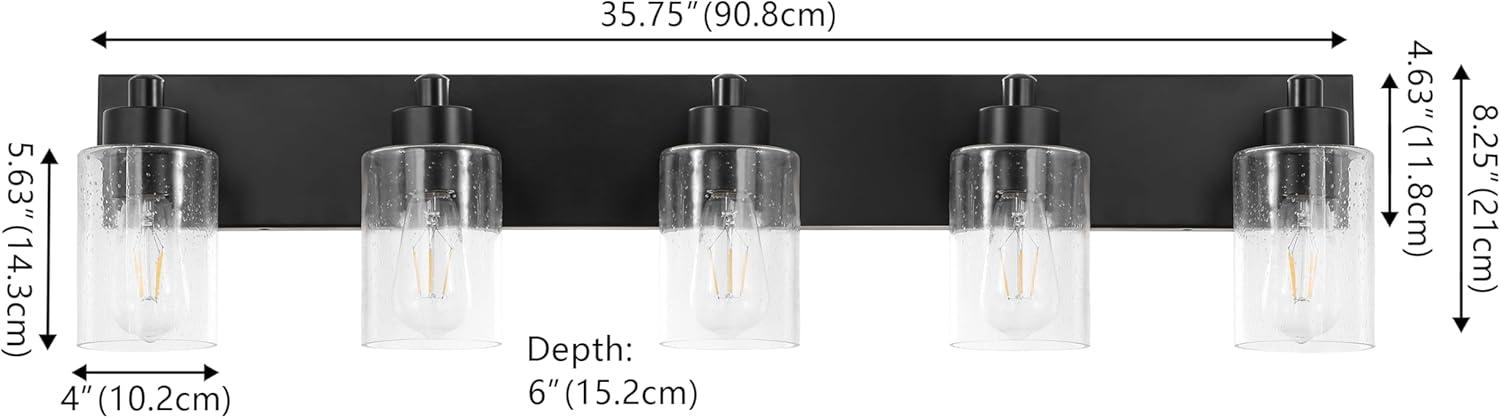 image:imageJONATHAN Y 36 Brass GoldClear 5Light Modern LED Vanity Light for Bathroom Mirror MidCentury Wall Sconce with Clear Seeded Glass Shades Contemporary Iron Fixture LED Bulbs JYL7620DBlackClear