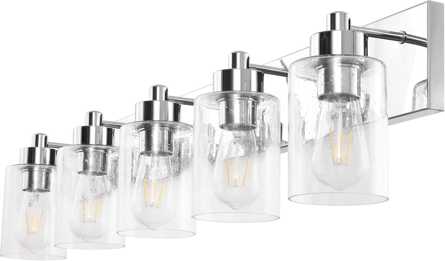 image:imageJONATHAN Y 36 Brass GoldClear 5Light Modern LED Vanity Light for Bathroom Mirror MidCentury Wall Sconce with Clear Seeded Glass Shades Contemporary Iron Fixture LED Bulbs JYL7620DChromeClear