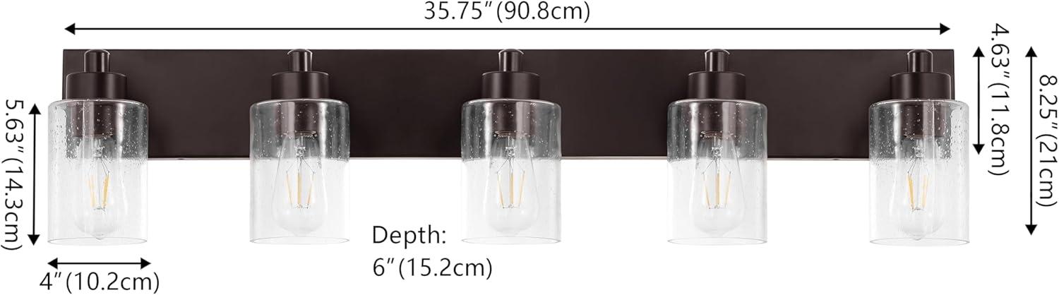 image:imageJONATHAN Y 36 Brass GoldClear 5Light Modern LED Vanity Light for Bathroom Mirror MidCentury Wall Sconce with Clear Seeded Glass Shades Contemporary Iron Fixture LED Bulbs JYL7620DOil Rubbed BronzeClear