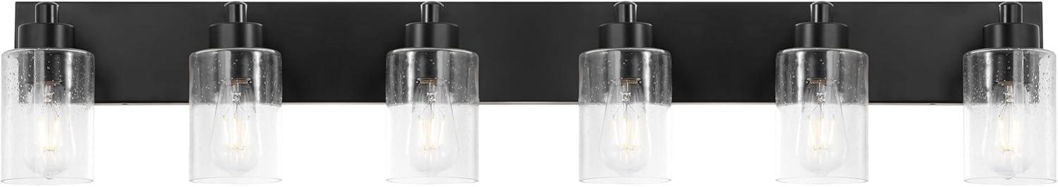 image:imageJONATHAN Y 36 Brass GoldClear 5Light Modern LED Vanity Light for Bathroom Mirror MidCentury Wall Sconce with Clear Seeded Glass Shades Contemporary Iron Fixture LED Bulbs JYL7620DBlackClear