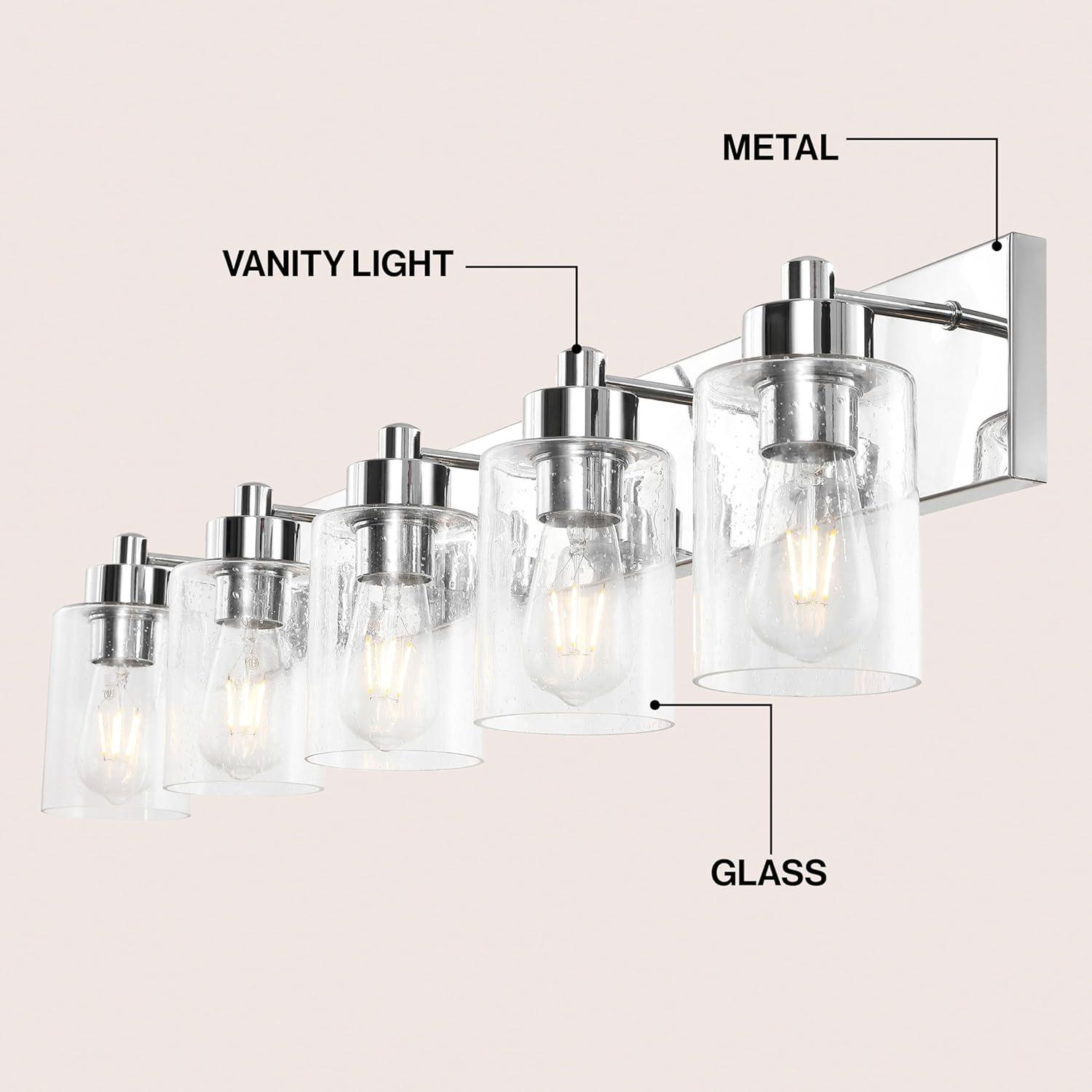 image:imageJONATHAN Y 36 Brass GoldClear 5Light Modern LED Vanity Light for Bathroom Mirror MidCentury Wall Sconce with Clear Seeded Glass Shades Contemporary Iron Fixture LED Bulbs JYL7620DChromeClear