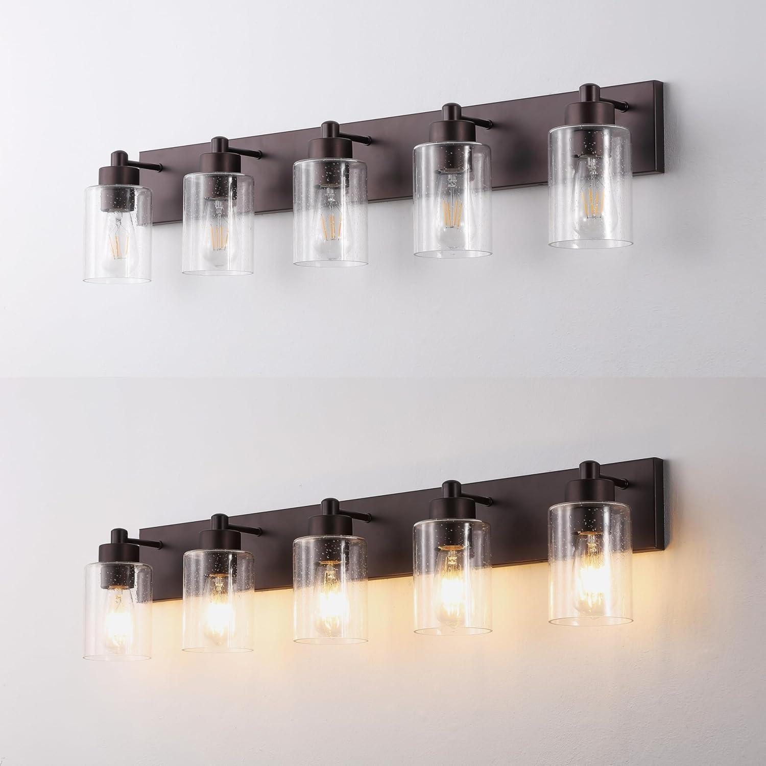 image:imageJONATHAN Y 36 Brass GoldClear 5Light Modern LED Vanity Light for Bathroom Mirror MidCentury Wall Sconce with Clear Seeded Glass Shades Contemporary Iron Fixture LED Bulbs JYL7620DOil Rubbed BronzeClear