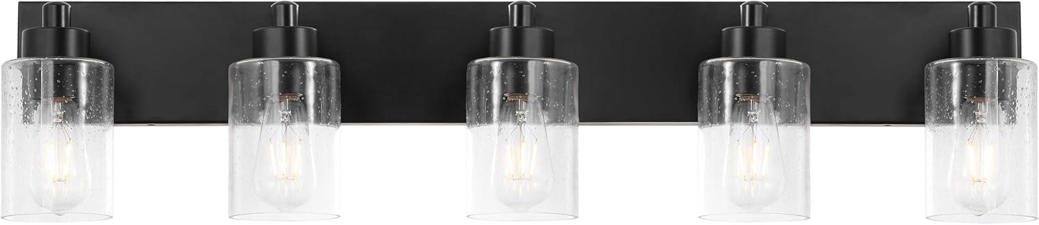 image:imageJONATHAN Y 36 Brass GoldClear 5Light Modern LED Vanity Light for Bathroom Mirror MidCentury Wall Sconce with Clear Seeded Glass Shades Contemporary Iron Fixture LED Bulbs JYL7620DBlackClear