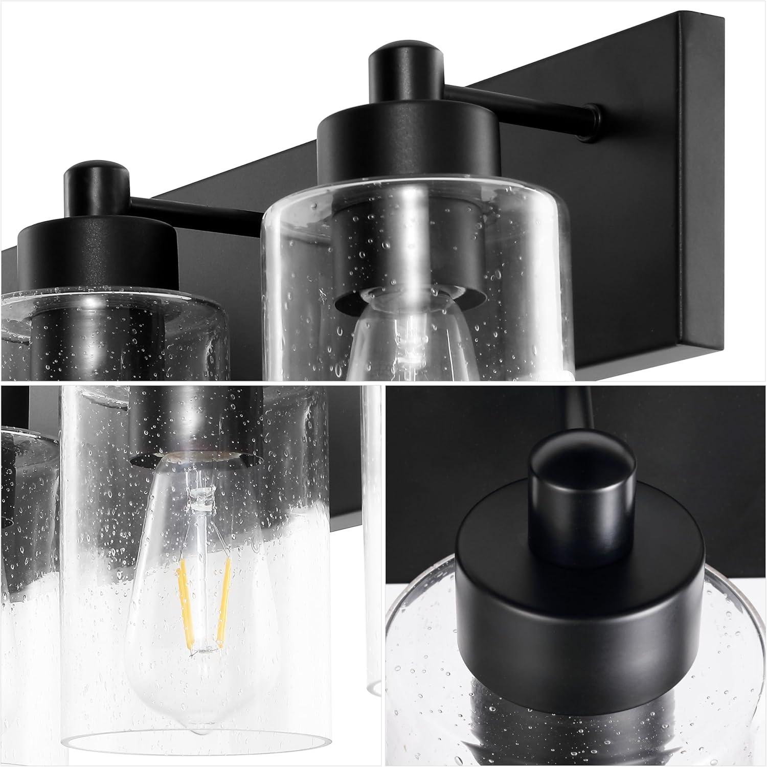 image:imageJONATHAN Y 36 Brass GoldClear 5Light Modern LED Vanity Light for Bathroom Mirror MidCentury Wall Sconce with Clear Seeded Glass Shades Contemporary Iron Fixture LED Bulbs JYL7620DBlackClear