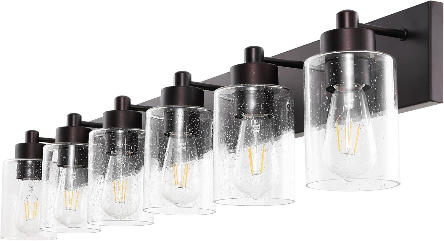 image:imageJONATHAN Y 36 Brass GoldClear 5Light Modern LED Vanity Light for Bathroom Mirror MidCentury Wall Sconce with Clear Seeded Glass Shades Contemporary Iron Fixture LED Bulbs JYL7620DOil Rubbed BronzeClear