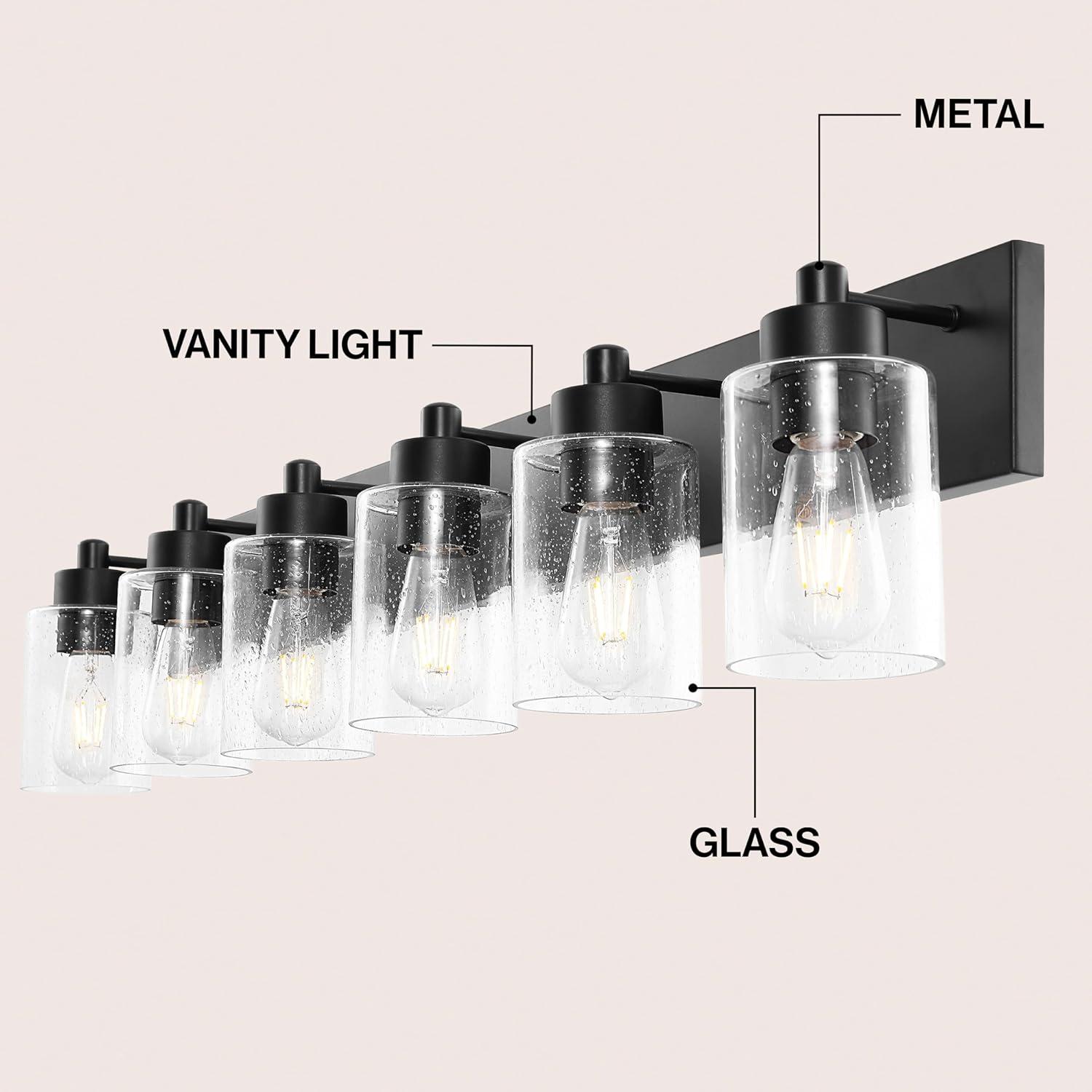 image:imageJONATHAN Y 36 Brass GoldClear 5Light Modern LED Vanity Light for Bathroom Mirror MidCentury Wall Sconce with Clear Seeded Glass Shades Contemporary Iron Fixture LED Bulbs JYL7620DBlackClear