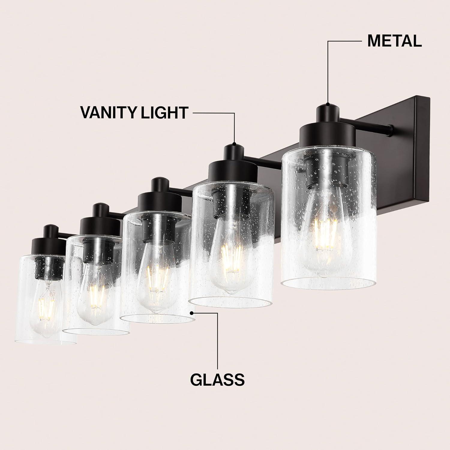 image:imageJONATHAN Y 36 Brass GoldClear 5Light Modern LED Vanity Light for Bathroom Mirror MidCentury Wall Sconce with Clear Seeded Glass Shades Contemporary Iron Fixture LED Bulbs JYL7620DOil Rubbed BronzeClear