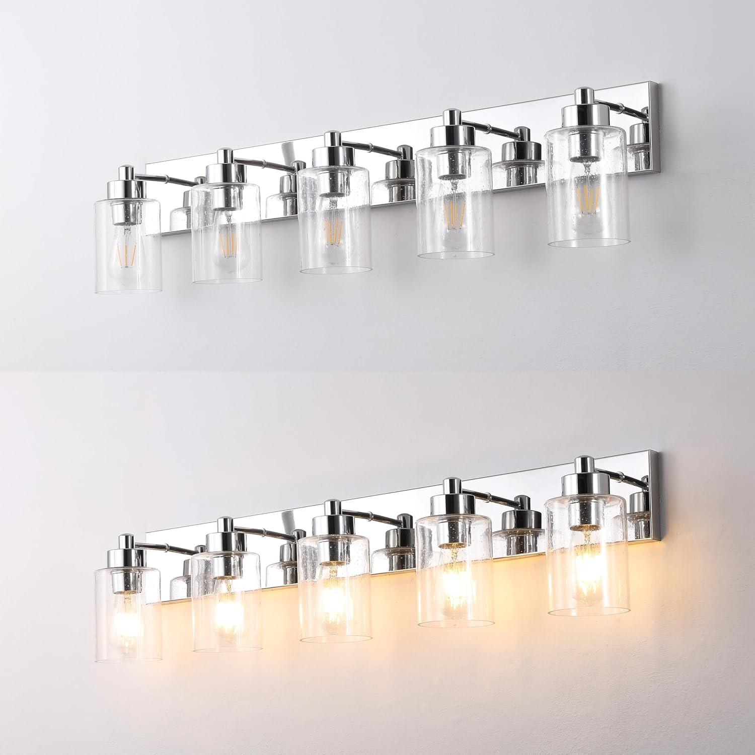 image:imageJONATHAN Y 36 Brass GoldClear 5Light Modern LED Vanity Light for Bathroom Mirror MidCentury Wall Sconce with Clear Seeded Glass Shades Contemporary Iron Fixture LED Bulbs JYL7620DChromeClear