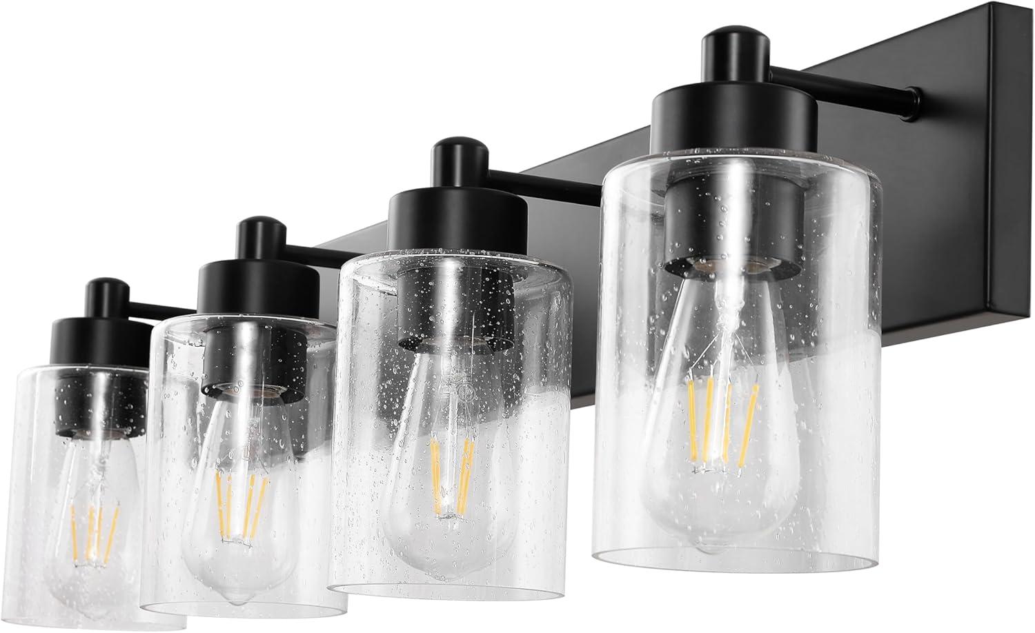 image:imageJONATHAN Y 36 Brass GoldClear 5Light Modern LED Vanity Light for Bathroom Mirror MidCentury Wall Sconce with Clear Seeded Glass Shades Contemporary Iron Fixture LED Bulbs JYL7620DBlackClear