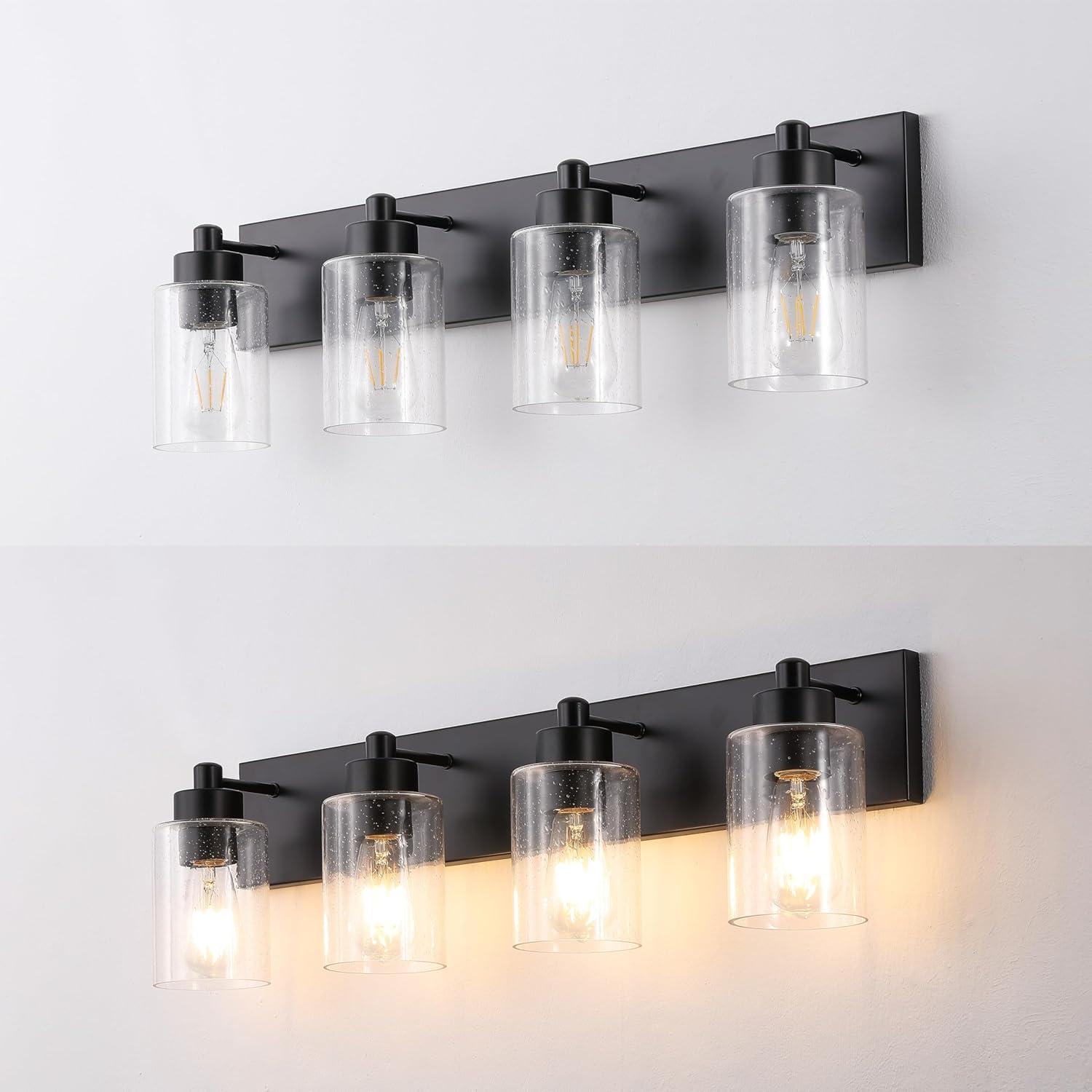 image:imageJONATHAN Y 36 Brass GoldClear 5Light Modern LED Vanity Light for Bathroom Mirror MidCentury Wall Sconce with Clear Seeded Glass Shades Contemporary Iron Fixture LED Bulbs JYL7620DBlackClear