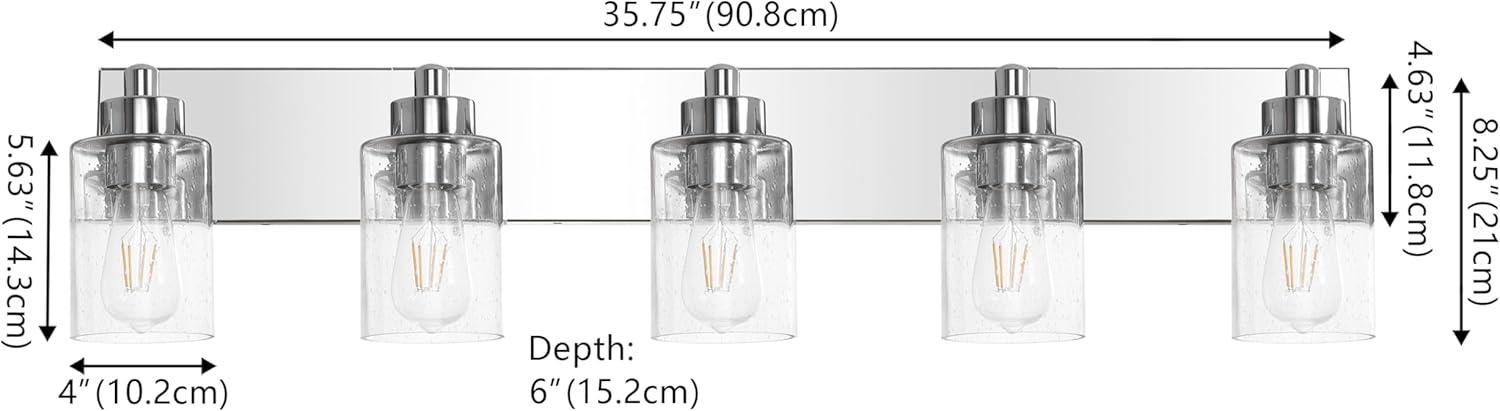 image:imageJONATHAN Y 36 Brass GoldClear 5Light Modern LED Vanity Light for Bathroom Mirror MidCentury Wall Sconce with Clear Seeded Glass Shades Contemporary Iron Fixture LED Bulbs JYL7620DChromeClear