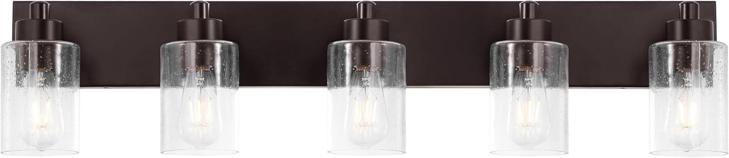 image:imageJONATHAN Y 36 Brass GoldClear 5Light Modern LED Vanity Light for Bathroom Mirror MidCentury Wall Sconce with Clear Seeded Glass Shades Contemporary Iron Fixture LED Bulbs JYL7620DOil Rubbed BronzeClear