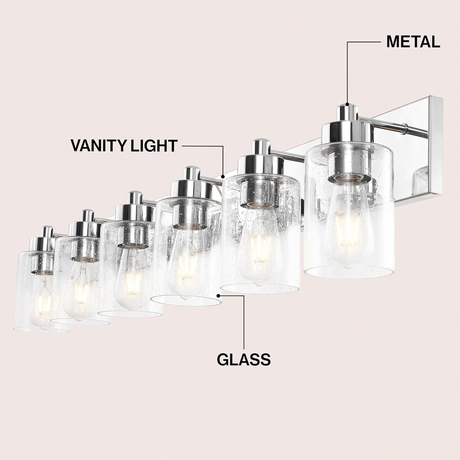 image:imageJONATHAN Y 36 Brass GoldClear 5Light Modern LED Vanity Light for Bathroom Mirror MidCentury Wall Sconce with Clear Seeded Glass Shades Contemporary Iron Fixture LED Bulbs JYL7620DChromeClear