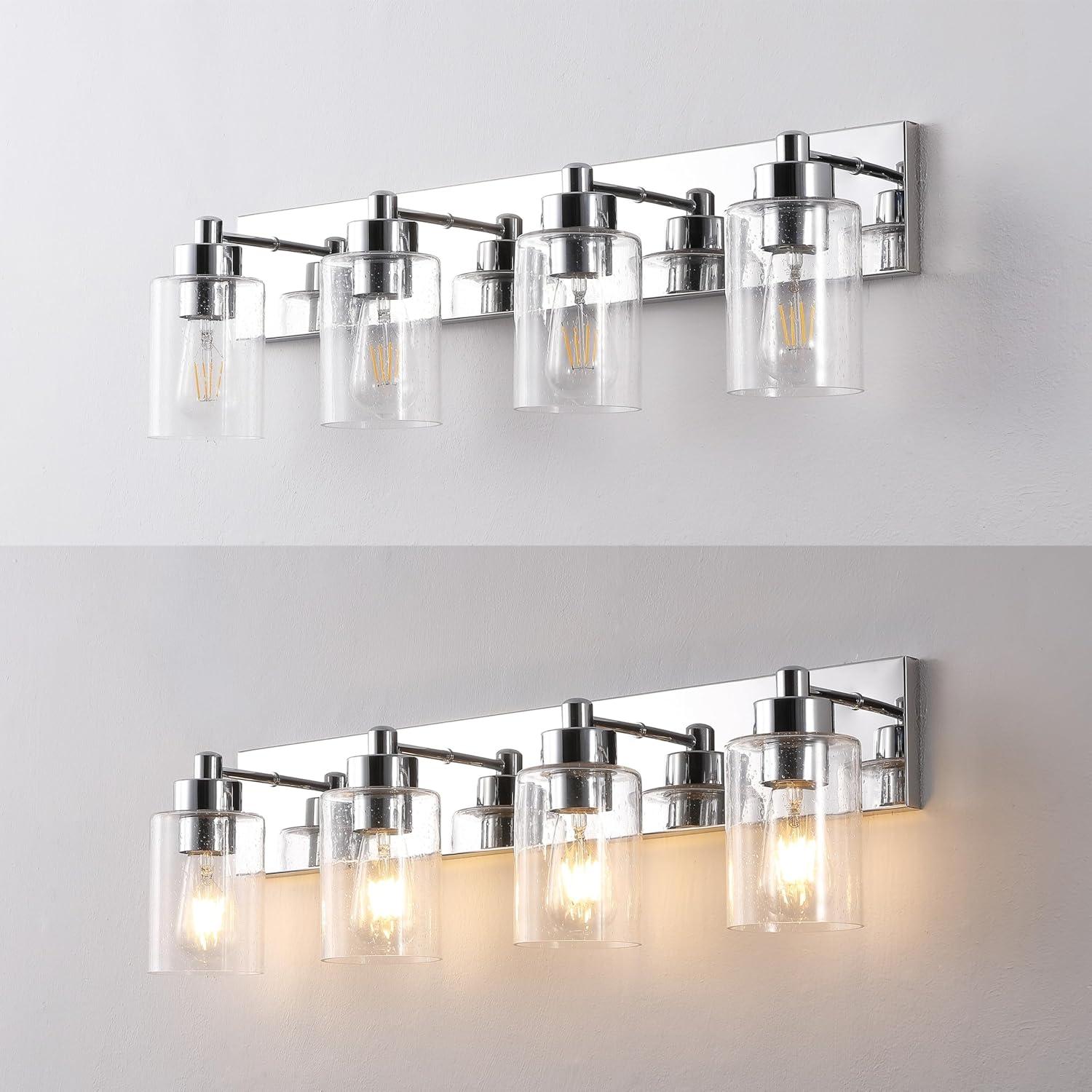 image:imageJONATHAN Y 36 Brass GoldClear 5Light Modern LED Vanity Light for Bathroom Mirror MidCentury Wall Sconce with Clear Seeded Glass Shades Contemporary Iron Fixture LED Bulbs JYL7620DChromeClear
