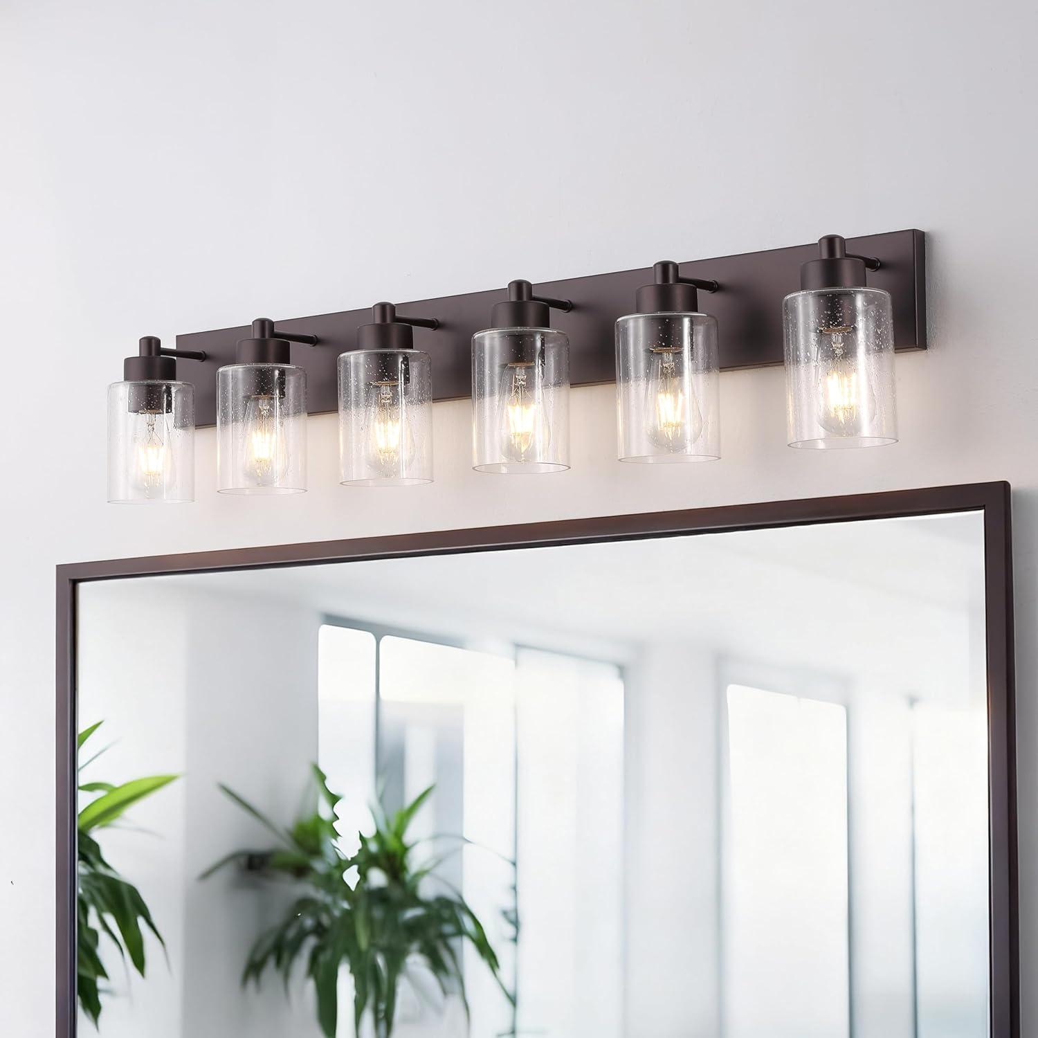 image:imageJONATHAN Y 36 Brass GoldClear 5Light Modern LED Vanity Light for Bathroom Mirror MidCentury Wall Sconce with Clear Seeded Glass Shades Contemporary Iron Fixture LED Bulbs JYL7620DOil Rubbed BronzeClear
