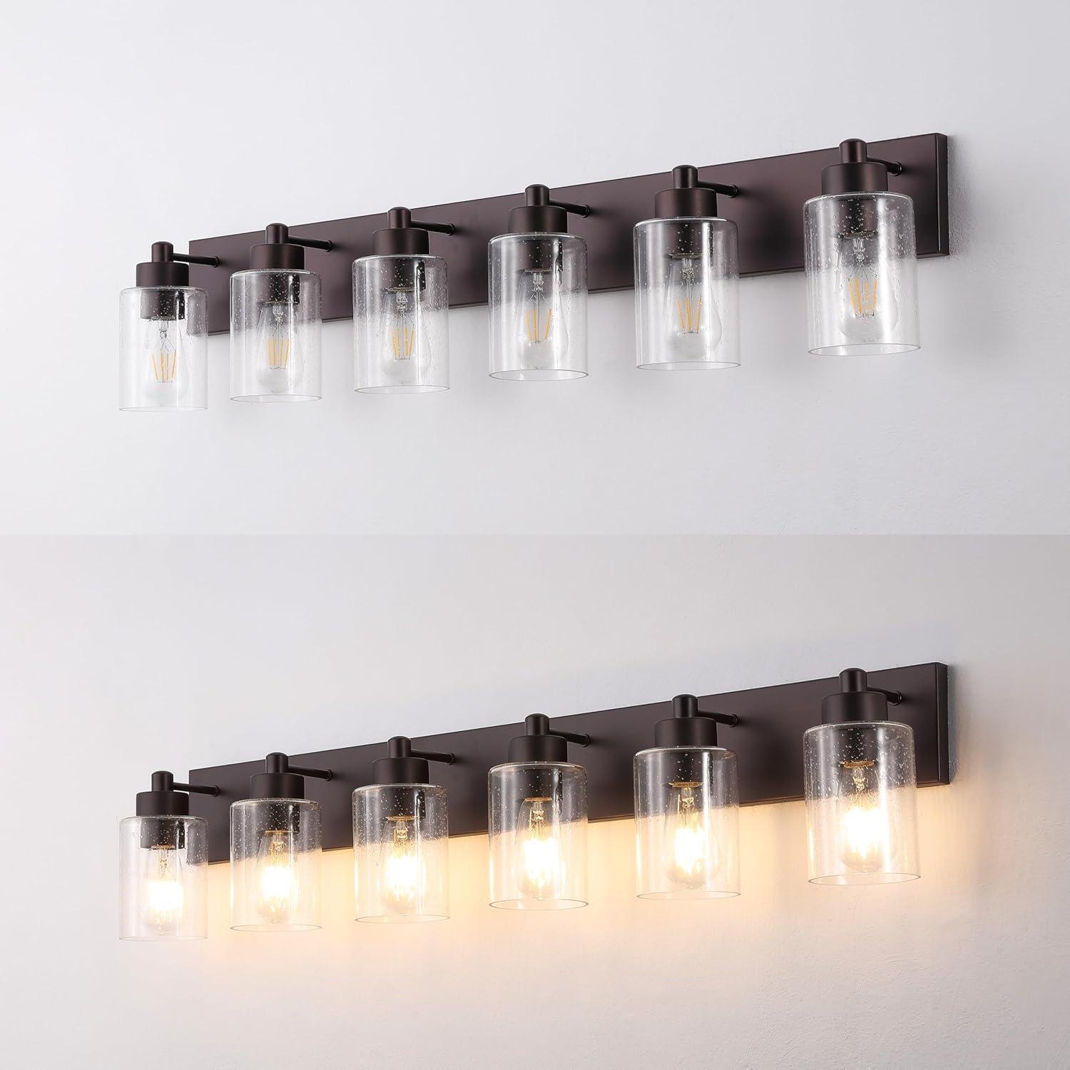 image:imageJONATHAN Y 36 Brass GoldClear 5Light Modern LED Vanity Light for Bathroom Mirror MidCentury Wall Sconce with Clear Seeded Glass Shades Contemporary Iron Fixture LED Bulbs JYL7620DOil Rubbed BronzeClear