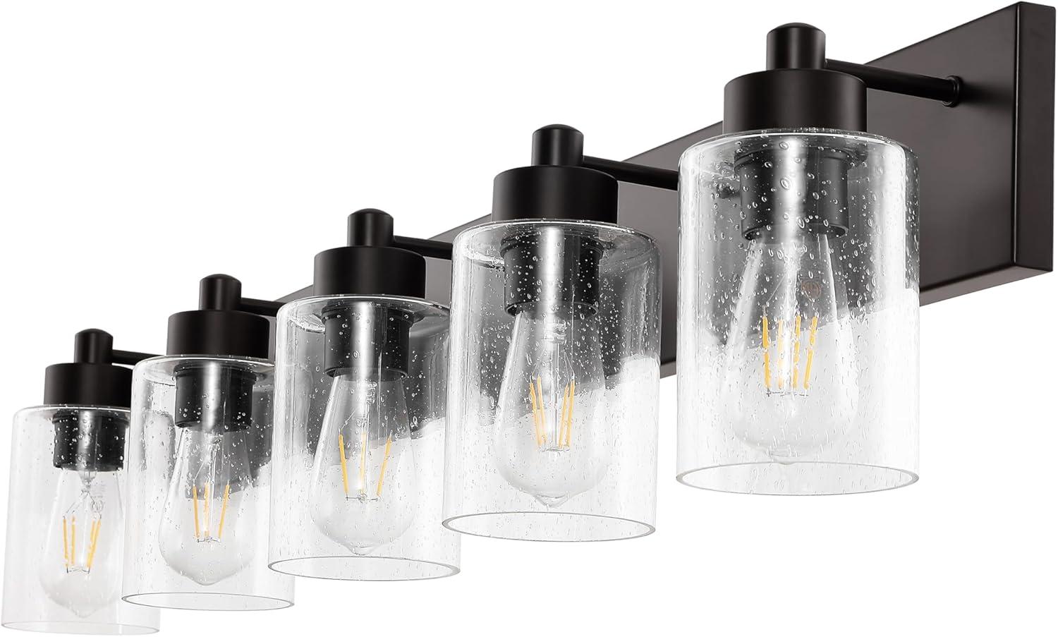 image:imageJONATHAN Y 36 Brass GoldClear 5Light Modern LED Vanity Light for Bathroom Mirror MidCentury Wall Sconce with Clear Seeded Glass Shades Contemporary Iron Fixture LED Bulbs JYL7620DOil Rubbed BronzeClear