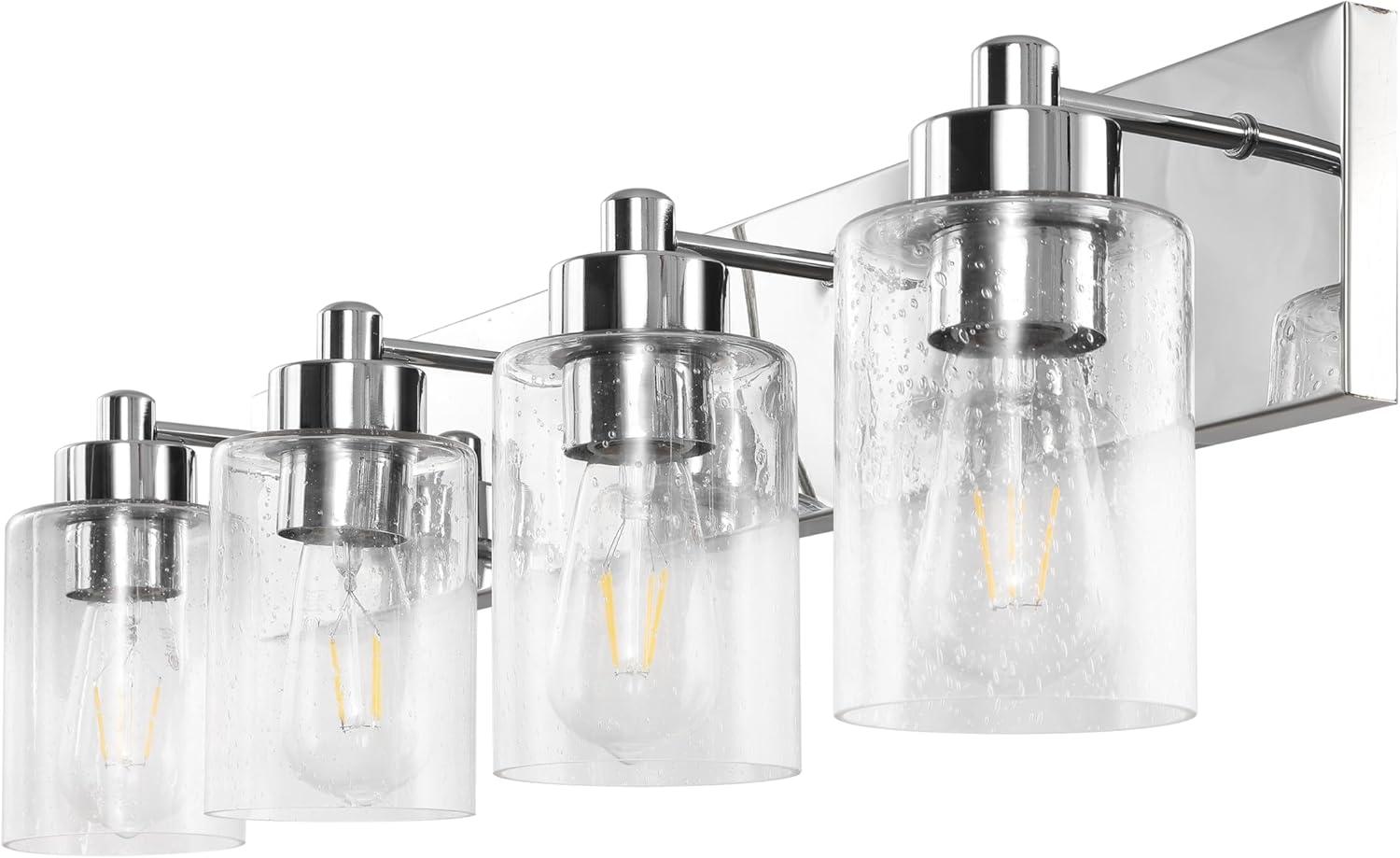 image:imageJONATHAN Y 36 Brass GoldClear 5Light Modern LED Vanity Light for Bathroom Mirror MidCentury Wall Sconce with Clear Seeded Glass Shades Contemporary Iron Fixture LED Bulbs JYL7620DChromeClear