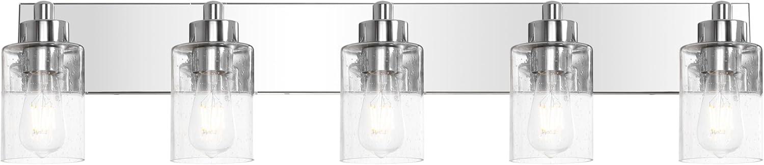 image:imageJONATHAN Y 36 Brass GoldClear 5Light Modern LED Vanity Light for Bathroom Mirror MidCentury Wall Sconce with Clear Seeded Glass Shades Contemporary Iron Fixture LED Bulbs JYL7620DChromeClear