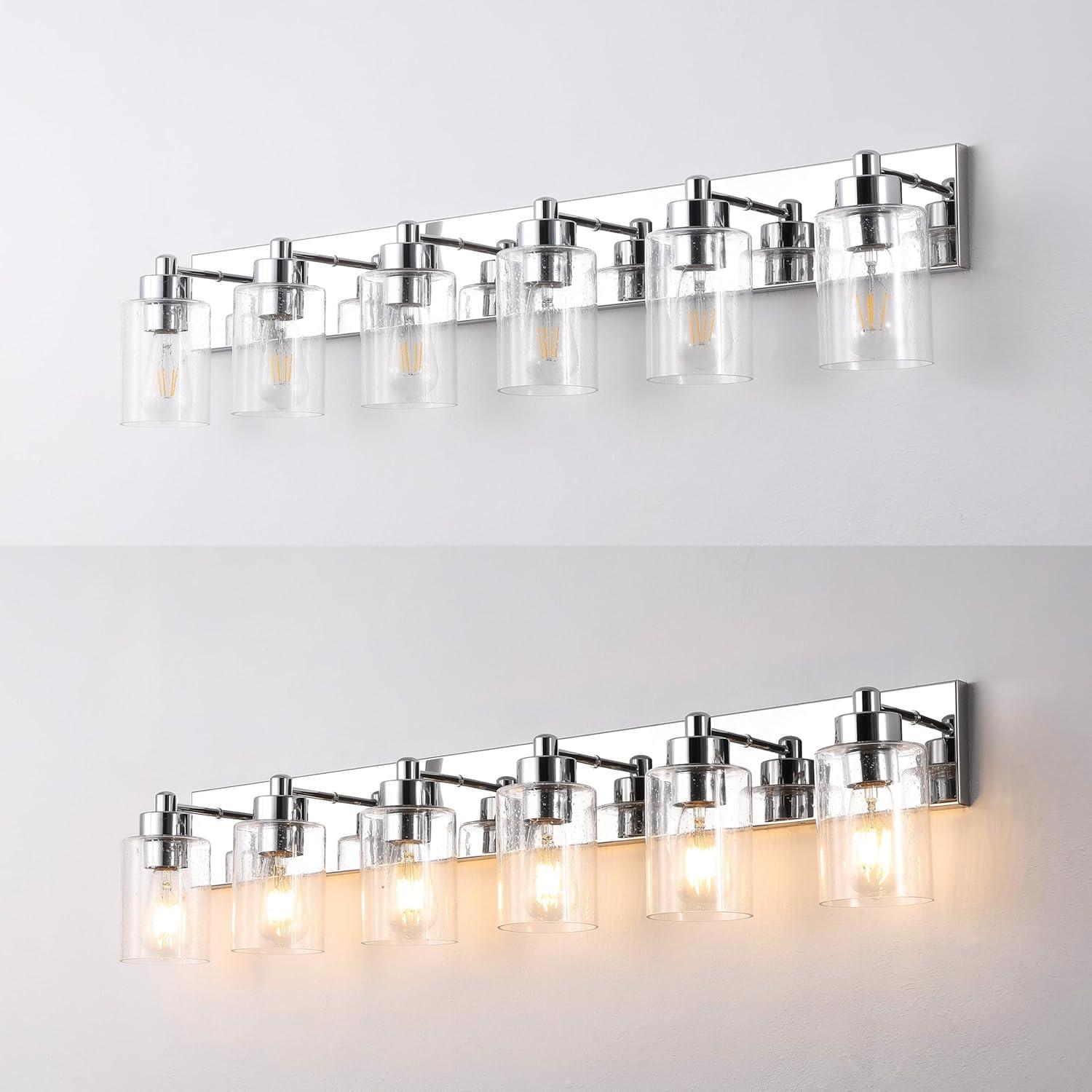 image:imageJONATHAN Y 36 Brass GoldClear 5Light Modern LED Vanity Light for Bathroom Mirror MidCentury Wall Sconce with Clear Seeded Glass Shades Contemporary Iron Fixture LED Bulbs JYL7620DChromeClear