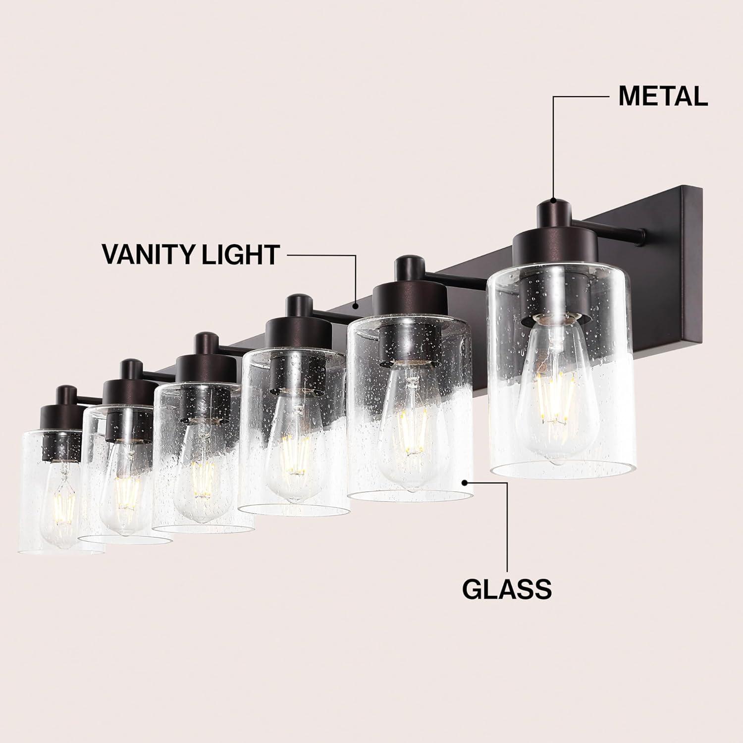 image:imageJONATHAN Y 36 Brass GoldClear 5Light Modern LED Vanity Light for Bathroom Mirror MidCentury Wall Sconce with Clear Seeded Glass Shades Contemporary Iron Fixture LED Bulbs JYL7620DOil Rubbed BronzeClear