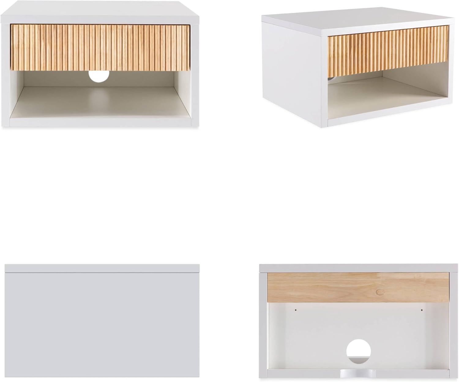 image:imageJONATHAN Y Elise 1571 Classic Contemporary Floating Wall Mounted Nightstand with SoftClose Tambour Drawer and Cable Hole WhiteLight Oak Set of 2 NST2001BSET2