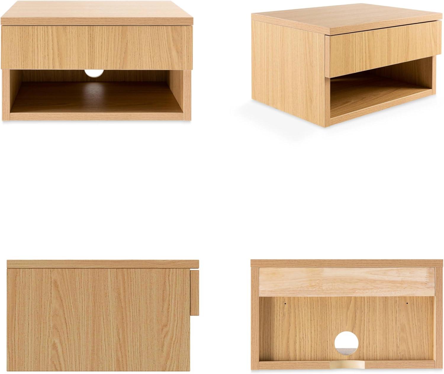 image:imageJONATHAN Y Ettore 1571 MidCentury Modern Floating Wall Mounted Nightstand with SoftClose Drawer and Cable Hole Light Oak Set of 2 NST2002CSET2