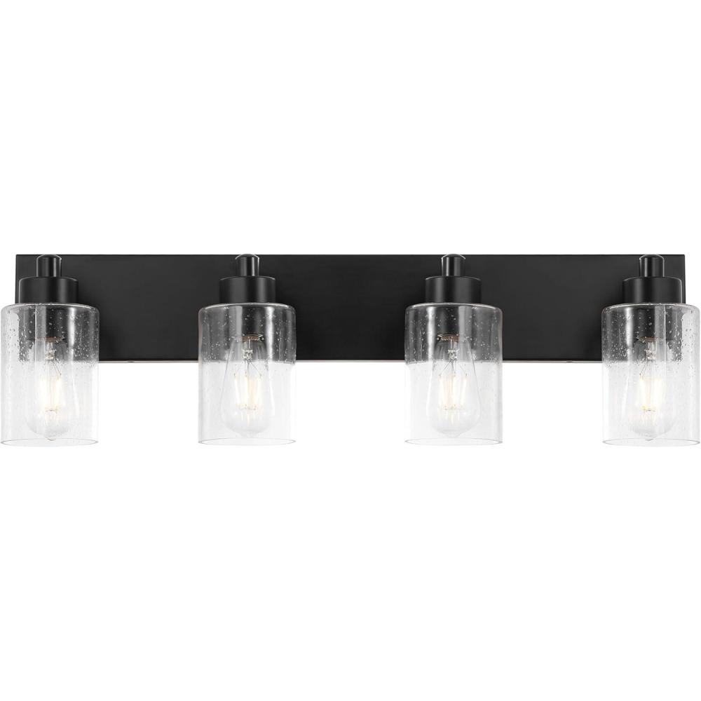 image:imageJONATHAN Y 36 Brass GoldClear 5Light Modern LED Vanity Light for Bathroom Mirror MidCentury Wall Sconce with Clear Seeded Glass Shades Contemporary Iron Fixture LED Bulbs JYL7620DBlackClear