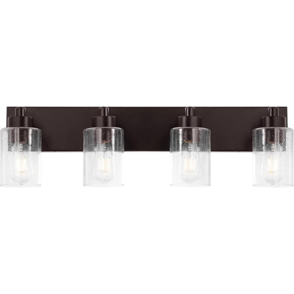 image:imageJONATHAN Y 36 Brass GoldClear 5Light Modern LED Vanity Light for Bathroom Mirror MidCentury Wall Sconce with Clear Seeded Glass Shades Contemporary Iron Fixture LED Bulbs JYL7620DOil Rubbed BronzeClear