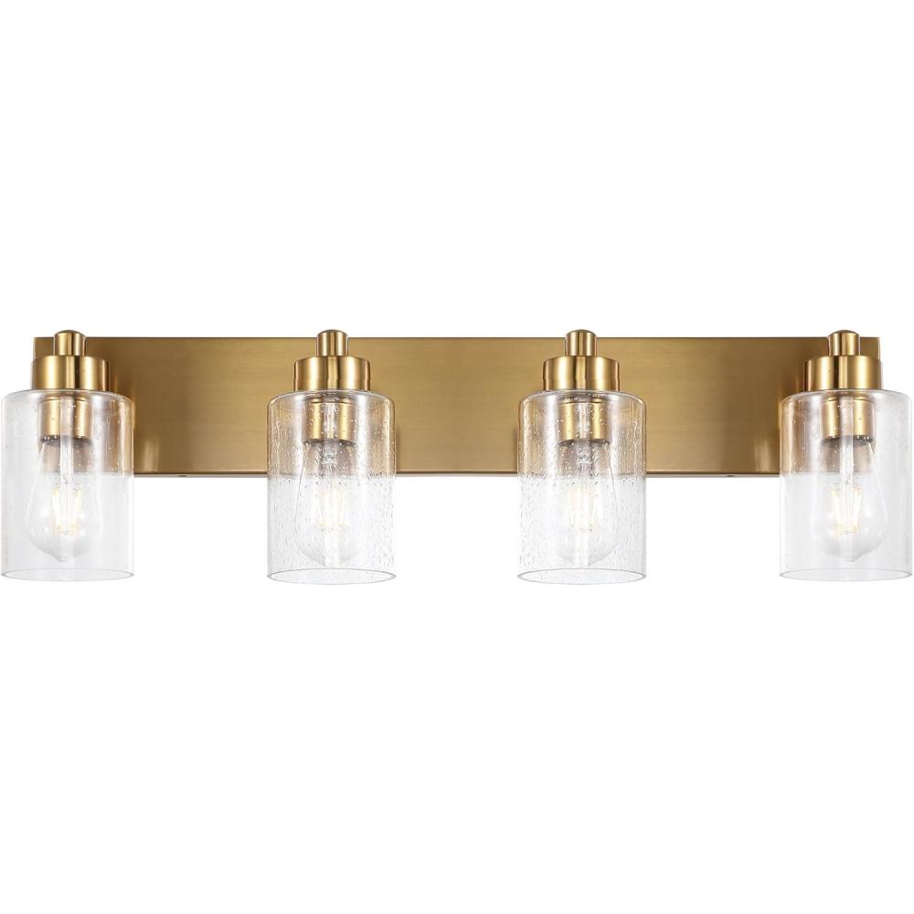 image:imageJONATHAN Y 36 Brass GoldClear 5Light Modern LED Vanity Light for Bathroom Mirror MidCentury Wall Sconce with Clear Seeded Glass Shades Contemporary Iron Fixture LED Bulbs JYL7620DBrass GoldClear