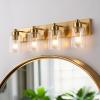 JONATHAN Y 36″ Brass Gold/Clear 5-Light Modern LED Vanity Light for Bathroom Mirror, Mid-Century Wall Sconce with Clear Seeded Glass Shades, Contemporary Iron Fixture, LED Bulbs (JYL7620D)(Brass Gold/Clear)